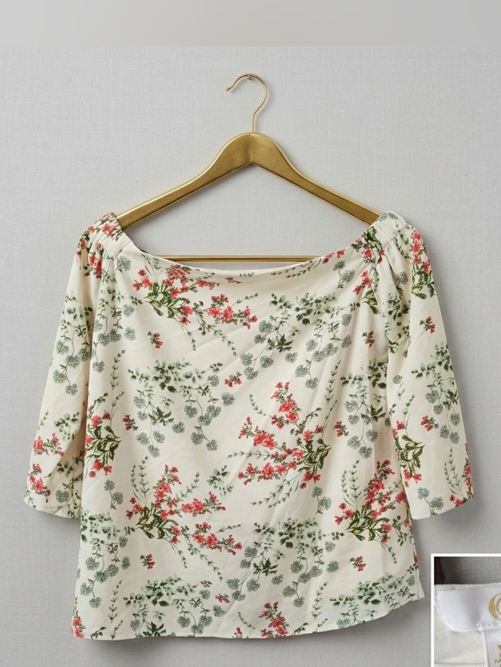 Floral Off-Shoulder Women’s Top - Cream with Green & Pink Print